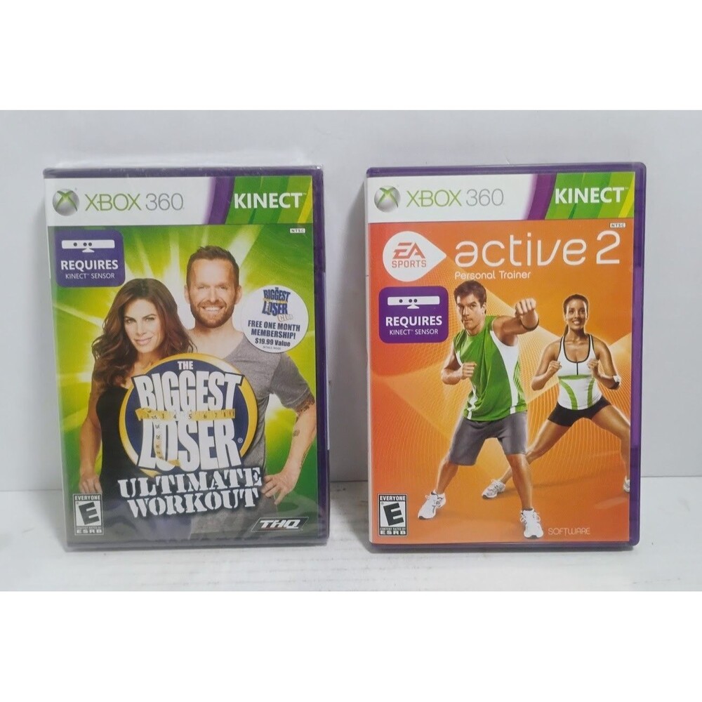 MICROSOFT XBOX 360 KINECT WORKOUT FITNESS LOT BIGGEST LOSER & EA SPORTS ACTIVE 2